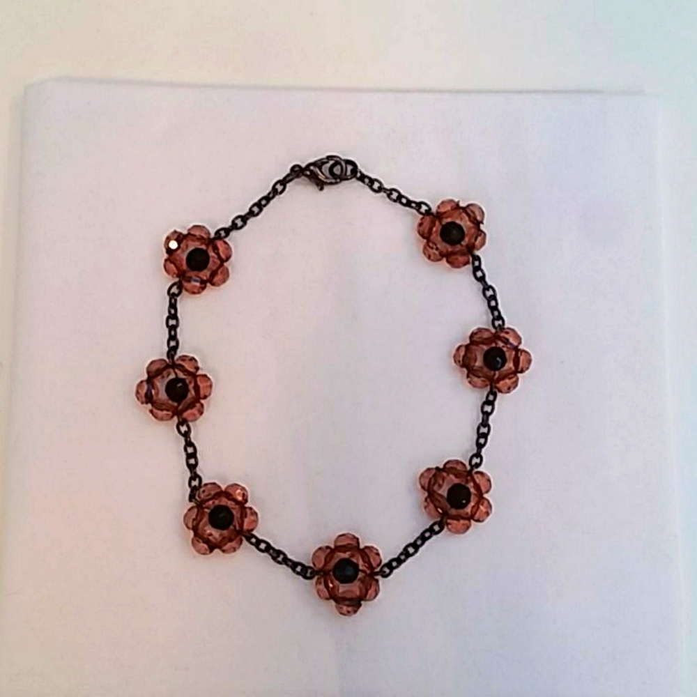 Brown Beaded Flower Bracelet